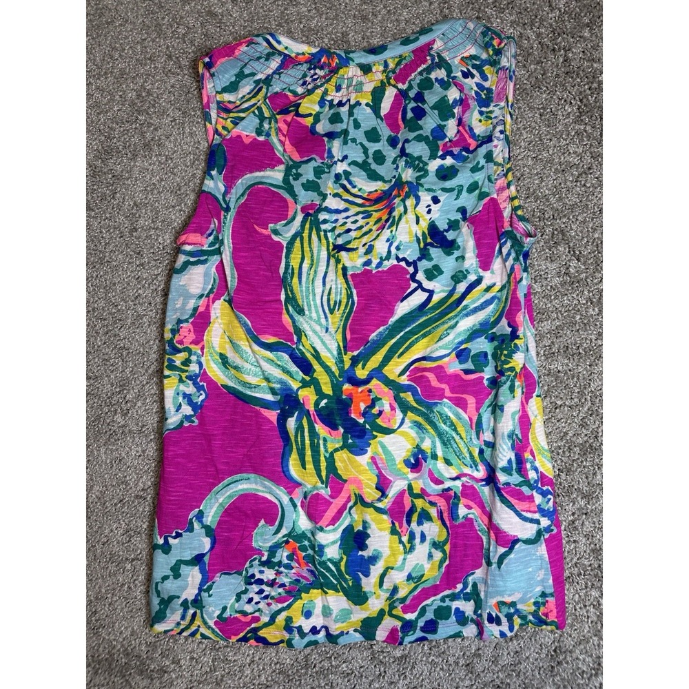 Lilly Pulitzer Sleeveless Henley Tank Top Pink Floral Print Women's Medium M - Picture 2 of 4